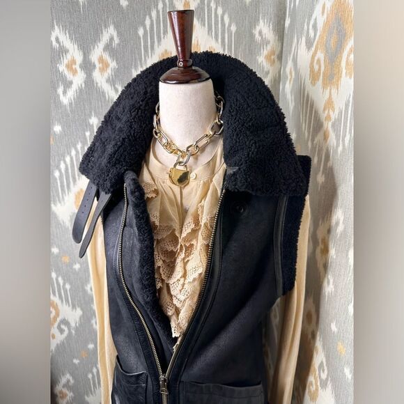 Polo Ralph Lauren Black Unisex Portuguese Lamb Shearling Aviator Vest - Picture 11 of 16